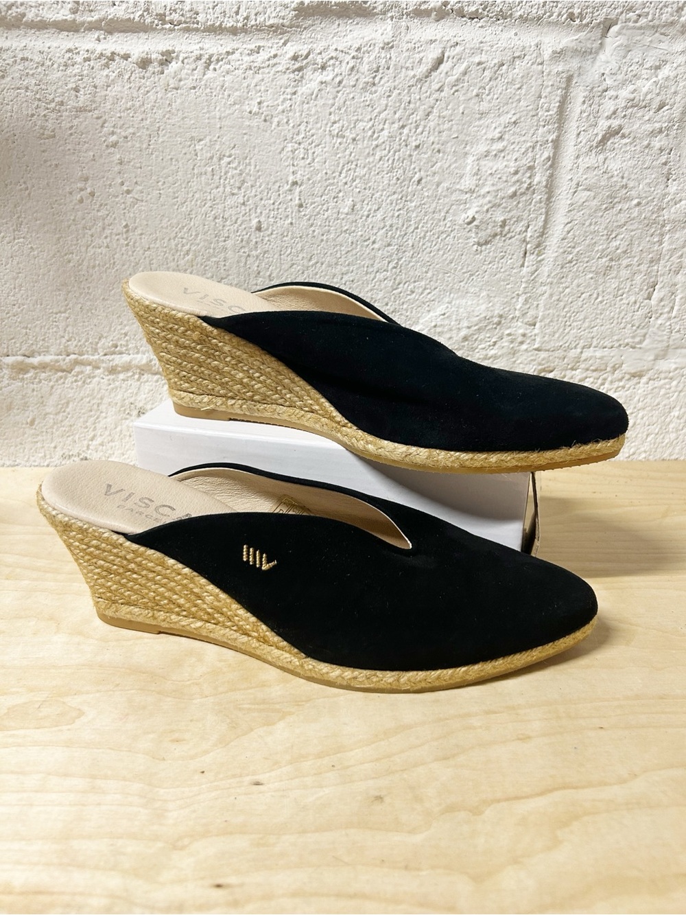 Viscata Truja Black Suede Espadrille Wedge Mules Sz. 9 NWOT